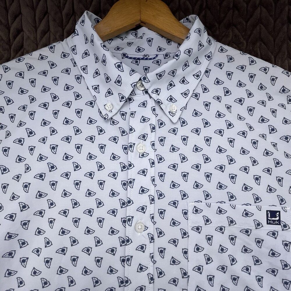 Huk Kona Fishing Shirt Mens L Blue South Carolina Logo Performance Button Down